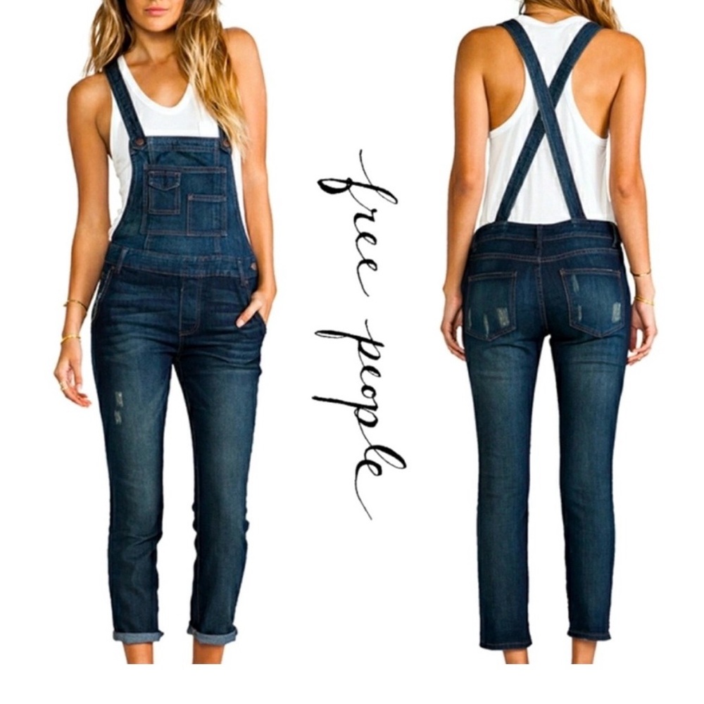 Free People Blue Denim Overalls